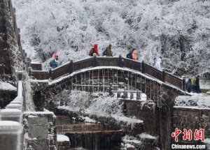 安徽黄山持续降雪 五百里银装素裹