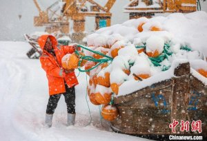 山东荣成：白雪覆船美景如画