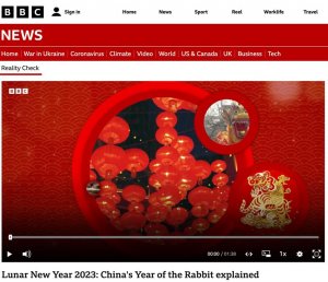 1月22日中国迎来农历春节。英国广播公司（BBC）在1月19日发布一则视频，