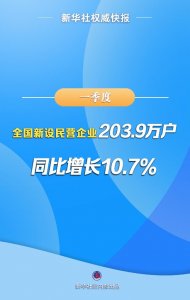 一季度全国新设民营企业203.9万户 同比增长10.7%