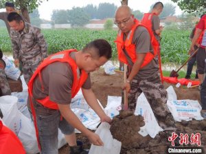 河北省廊坊军分区出动民兵奋战抗洪第一线