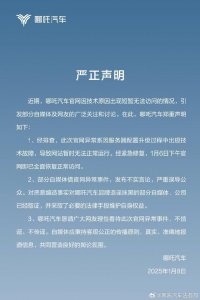 哪吒汽车发声明：恳请网友理性看待官网异常事件